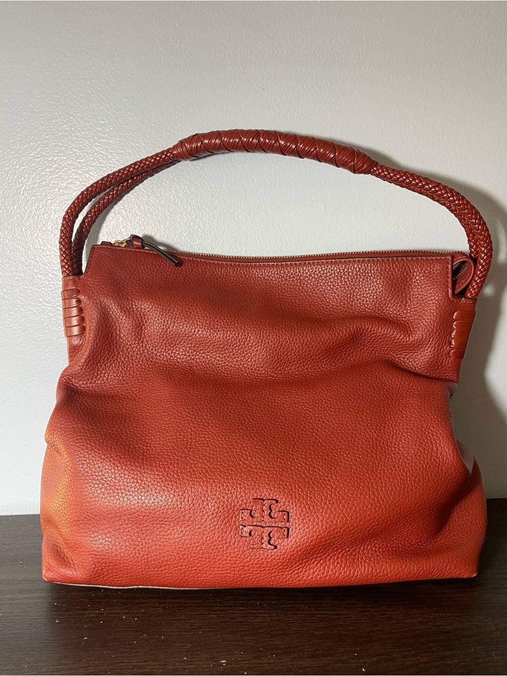 Tory Burch Burnt Orange Pebbled Leather Shoulder Bag